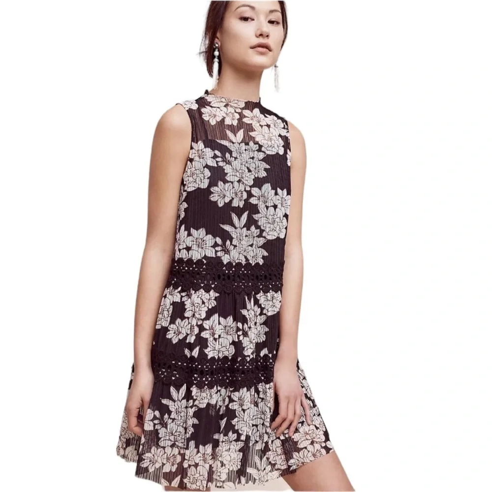 ANTHRO HD IN PARIS MOON RIVER BLACK WHITE MESH DRESS XS